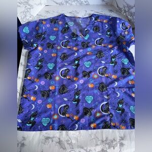 Serene Uniforms Women Scrub Top XL Purple Halloween witch  PUMPKIN V Neck READ